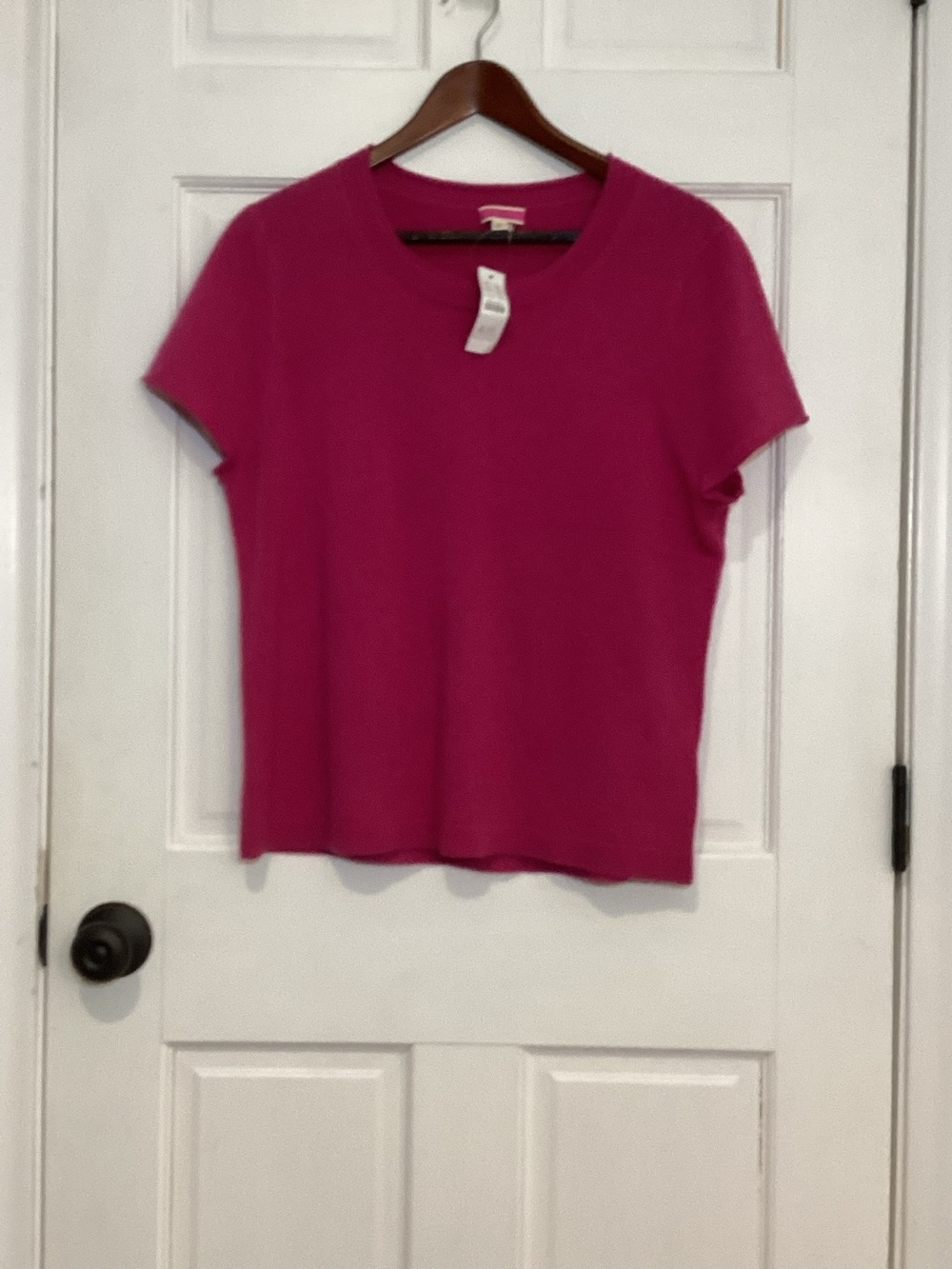 J.Crew 100% Cashmere Short Sleeve Sweater Women’s XL Pink Fuchsia Crewneck